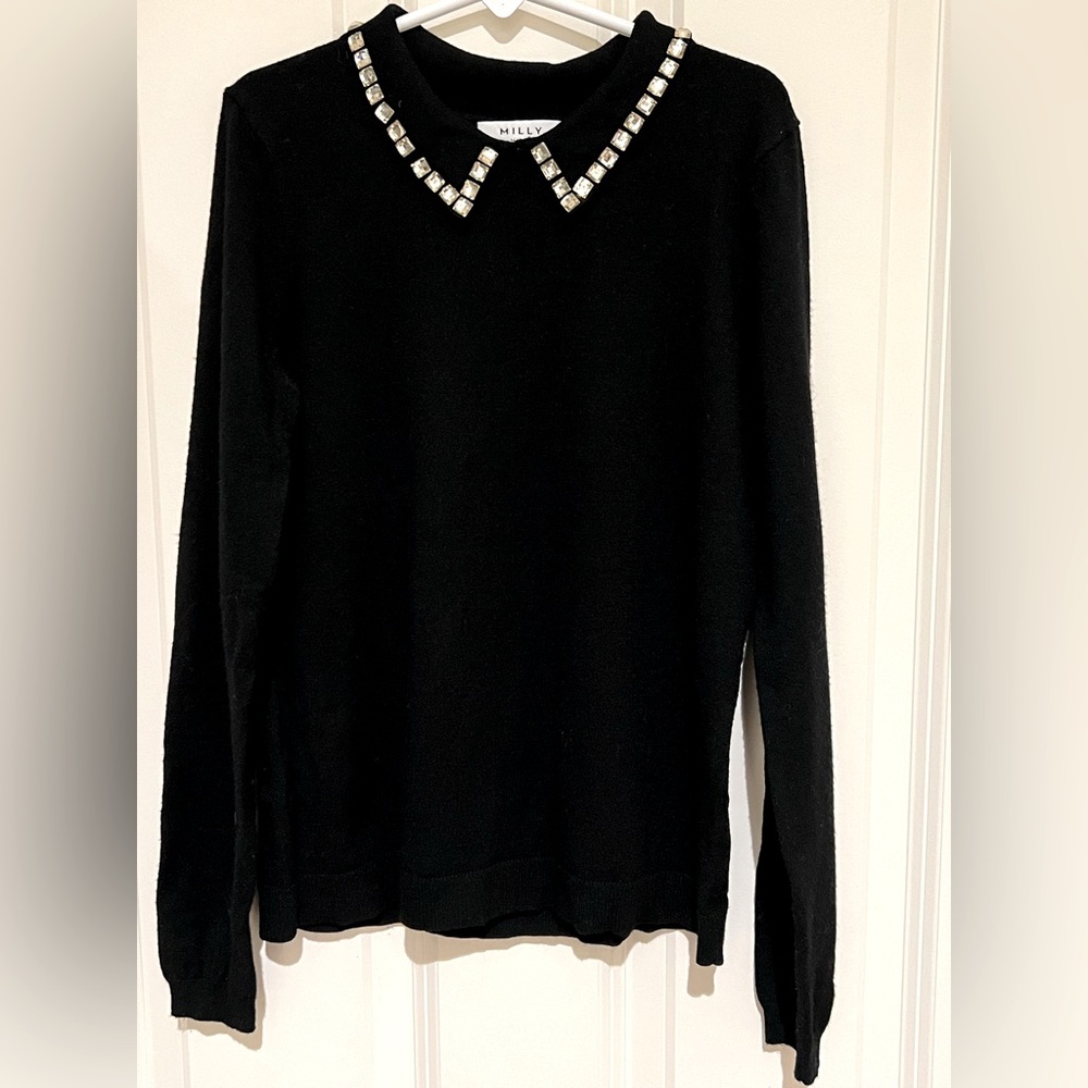 MILLY MINIS Girls Diamond studded point collar sweater